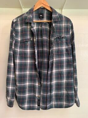 Vans Green and White Plaid Button-Up Shirt